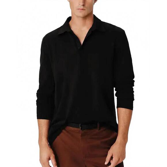 NEW ATM men's heavy weight jersey seamed long sleeve polo in black